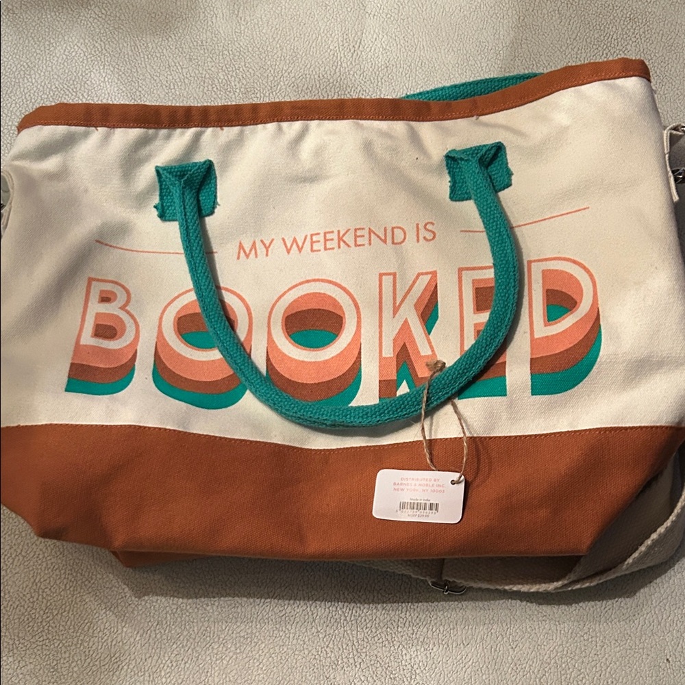 Canvas Tote Bag with Brown and Teal Accents